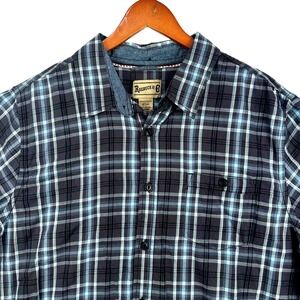 Vtg Sears Roebuck & Co Shirt Mens XL Blue Plaid‎ Long Sleeve Button Up Cotton
